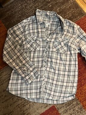 Pink and gray plaid button-down